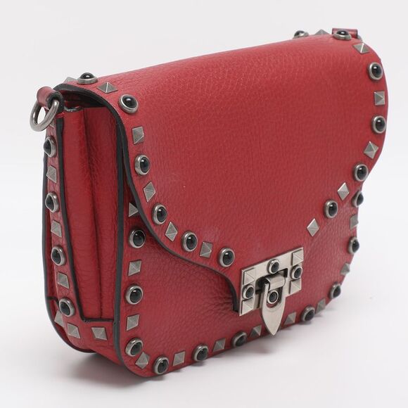 Valentino Rolling Rockstud Red Leather Shoulder Bags - Picture 3 of 7